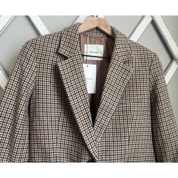 NWT! Everlane Women's 0 The Italian Wool Oversized Blazer - Camel Houndstooth - Picture 2 of 10